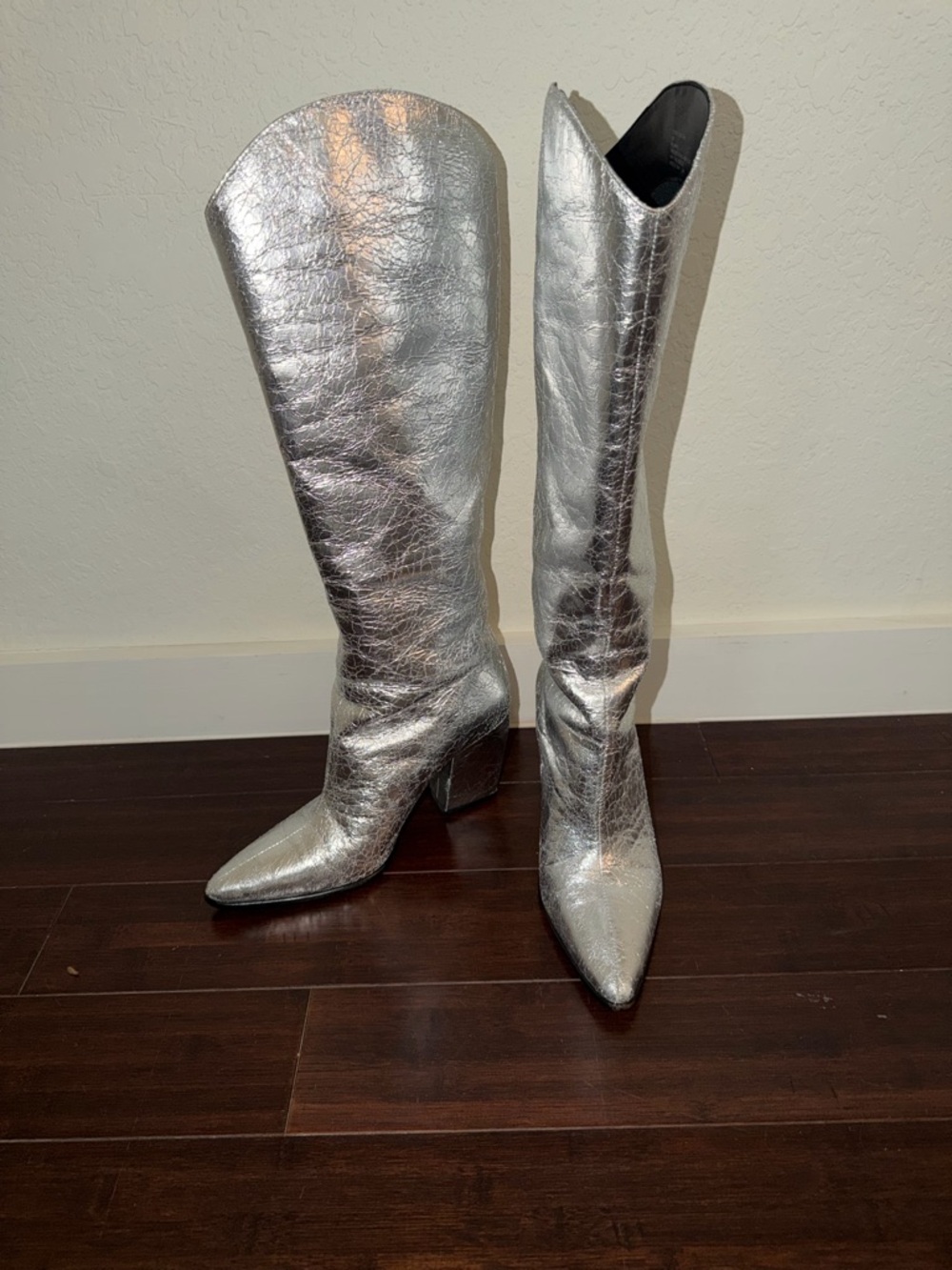 Steve Madden Silver Metallic Over-the-Knee Pointed Toe Boots